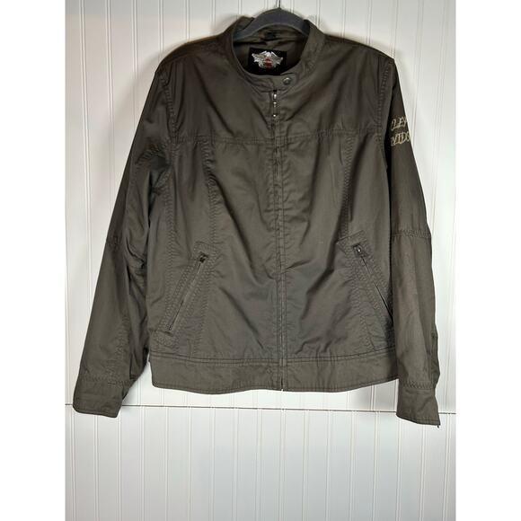 Harley Davidson Embroidered Motorcycle Jacket Women 2W Tall Green Cotton Rose - Picture 1 of 16